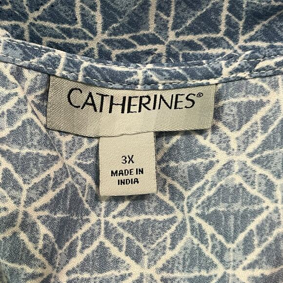 Catherines Womens Plus Size 3X Cold Shoulder Georgette Blue Short Sleeve Top - Picture 5 of 9